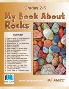 book cover for workbook "My Book About Rocks"