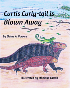 children's book cover about Curtis Curly-tail lizard and a hurricane in the Bahamas