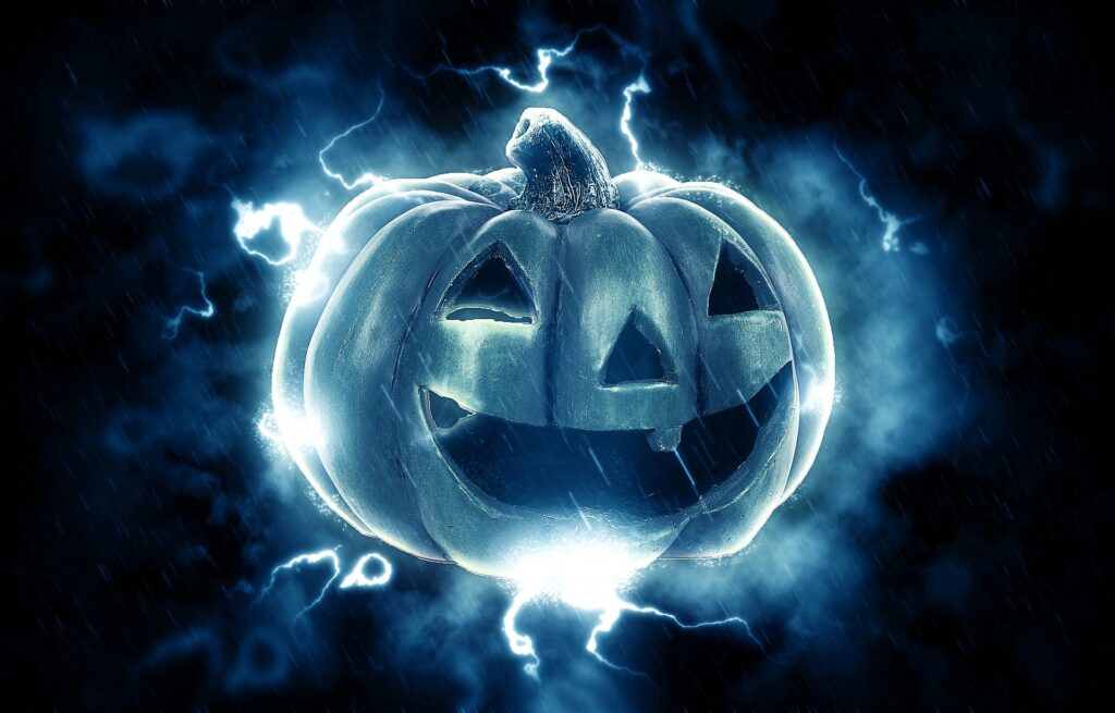 lightning striking blue pumpkin