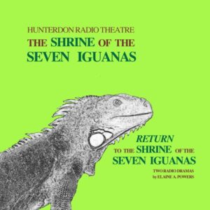 The CD cover of my recorded play. An iguana peaks from the corner over a bright green background.