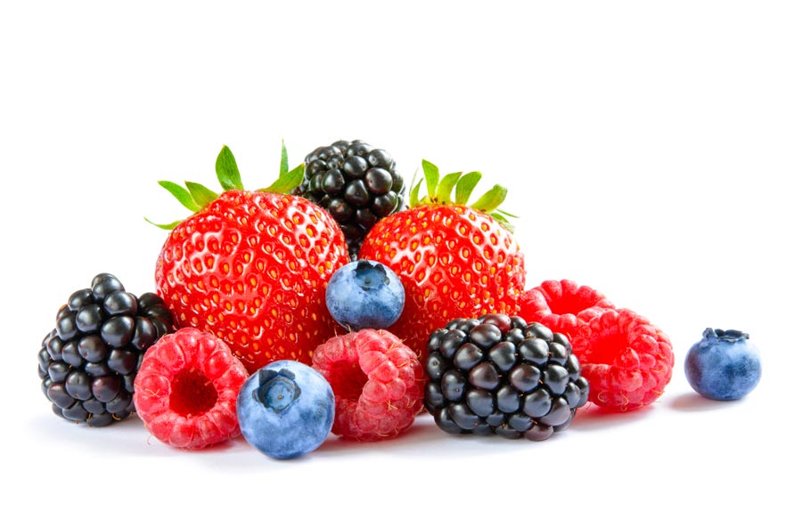 A variety of berries on a white background.