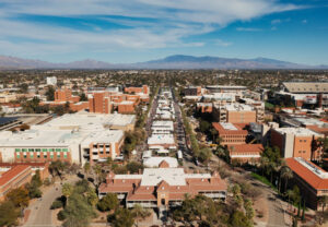 An aerial view of the University of Arizona campus during the Tucson Festival of Books.